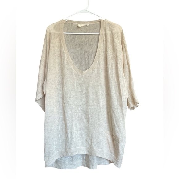 Eileen Fisher Ultrafine Web Wool Camel Blend Top V Neck Lagenlook Size Small - Picture 1 of 10
